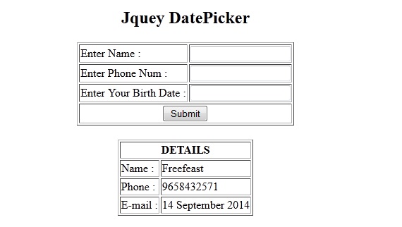 JQuery DatePicker Example in PHP