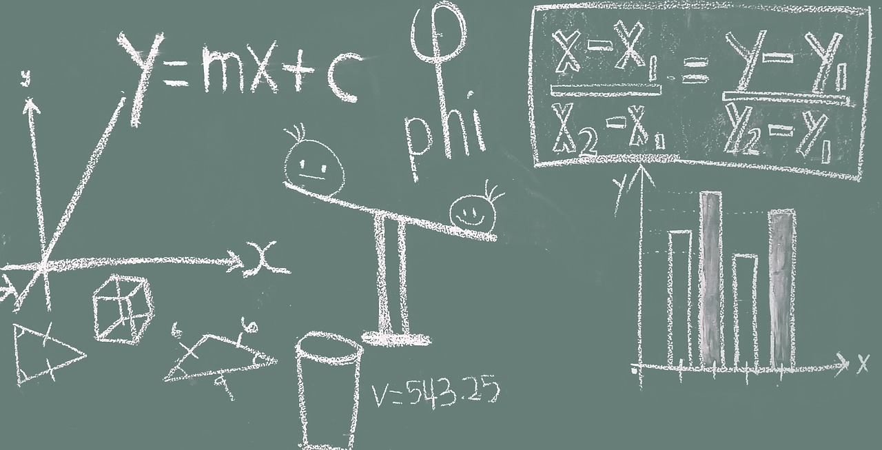 Math formulas on a green board